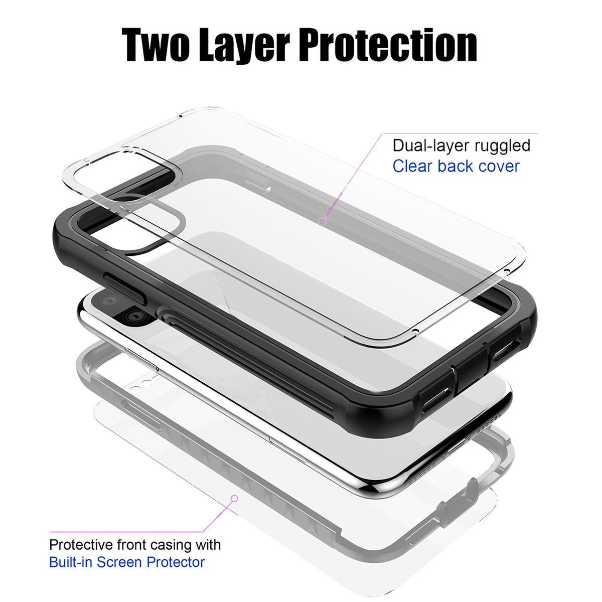 Rugged Shockproof Heavy Duty Case with Built-in Screen Protector for Apple iPhone 11 Pro Max / 11