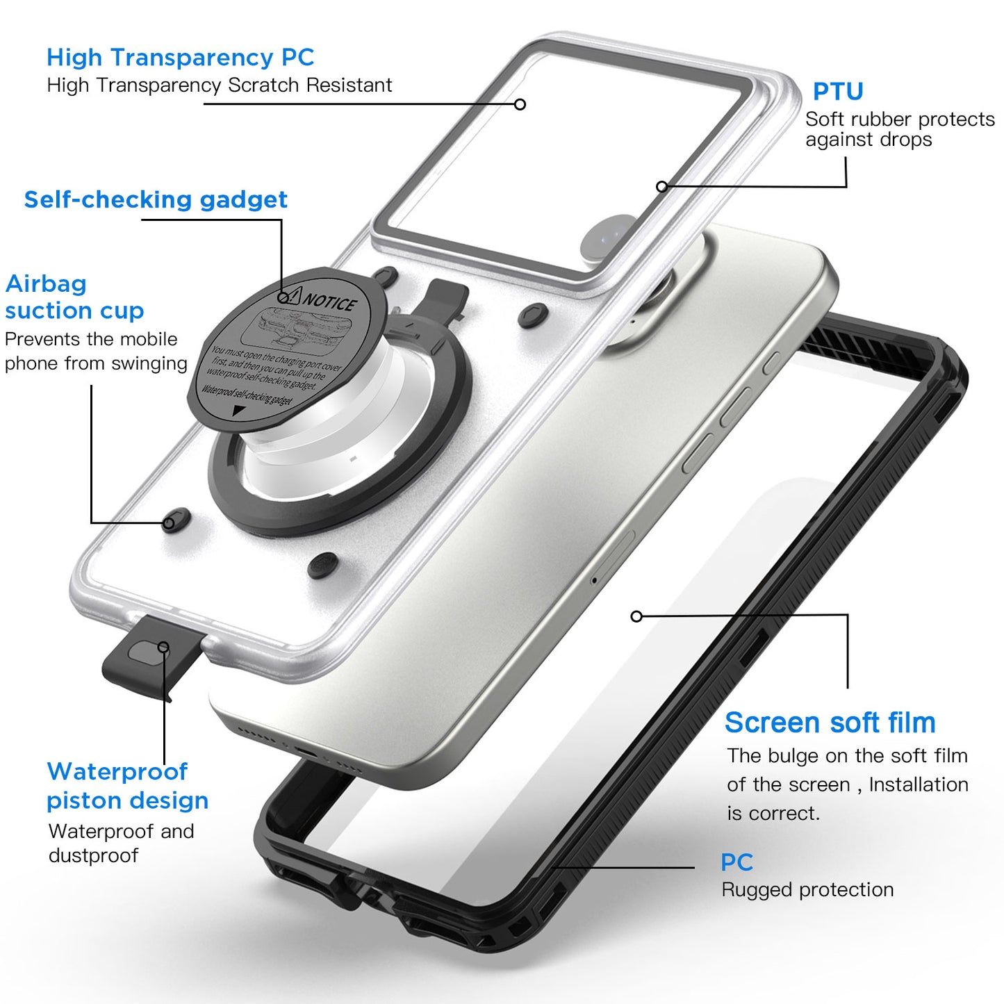 AICase Waterproof Universal Phone Case Self-Check Stand Diving Cover