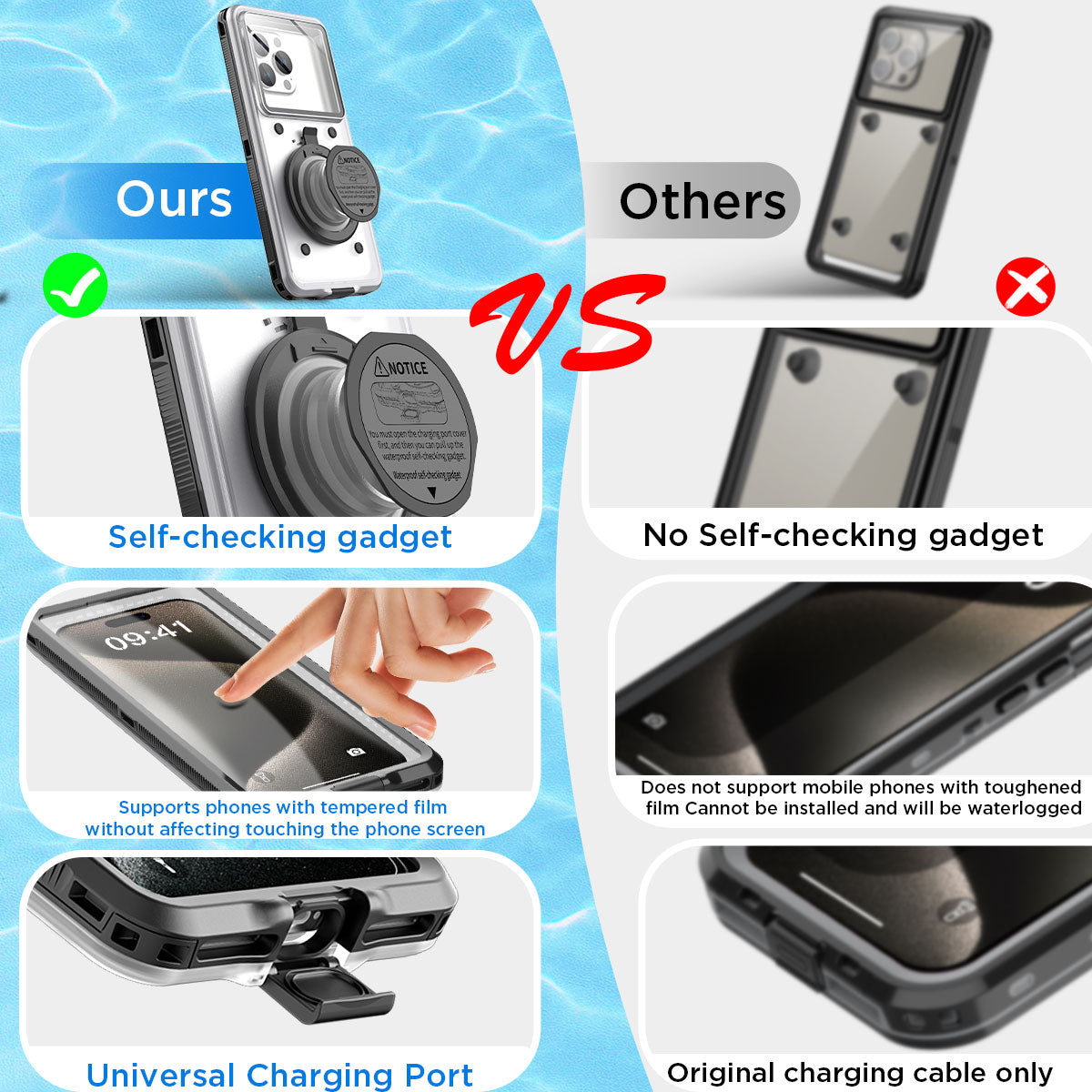 AICase Waterproof Universal Phone Case Self-Check Stand Diving Cover