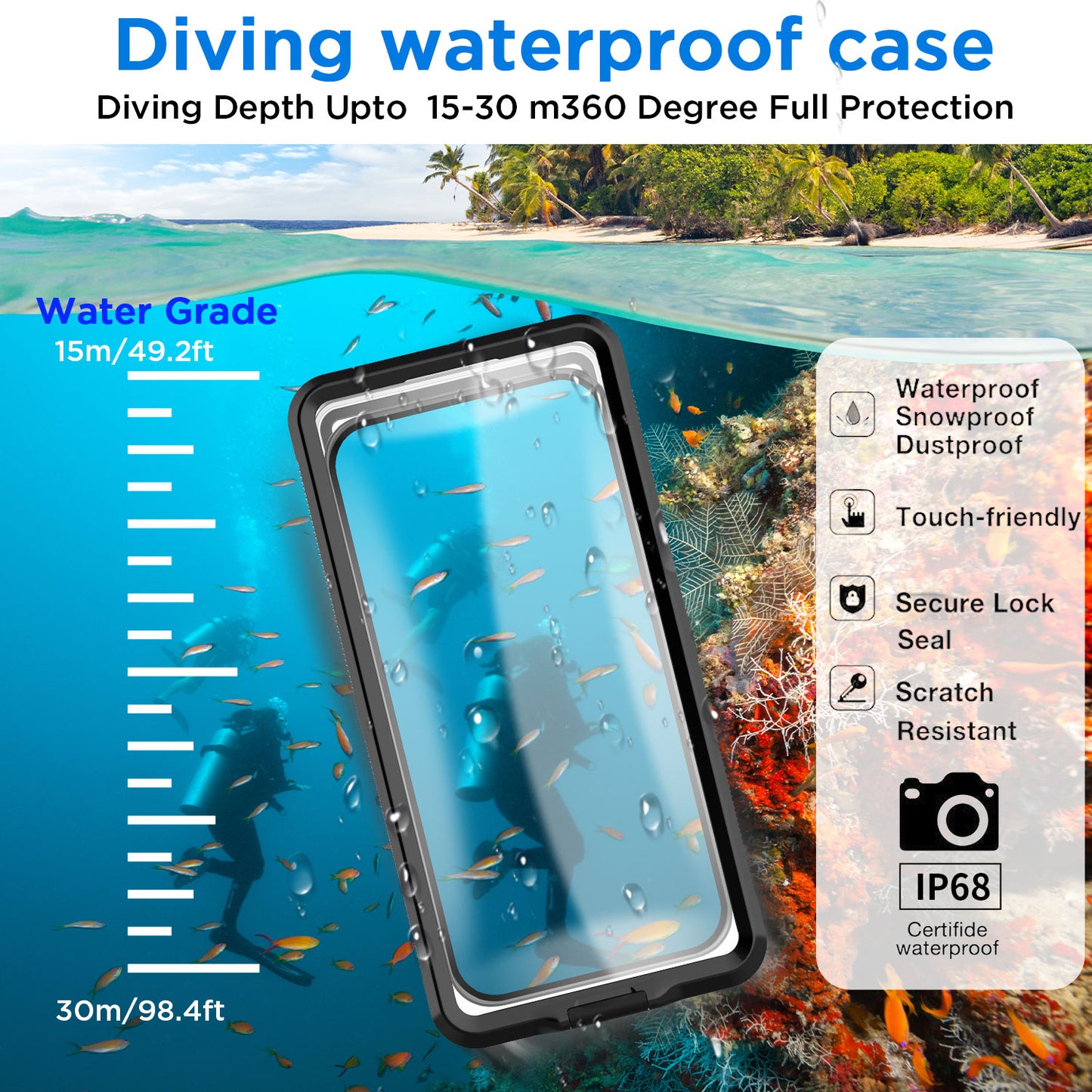 AICase Waterproof Universal Phone Case Self-Check Stand Diving Cover