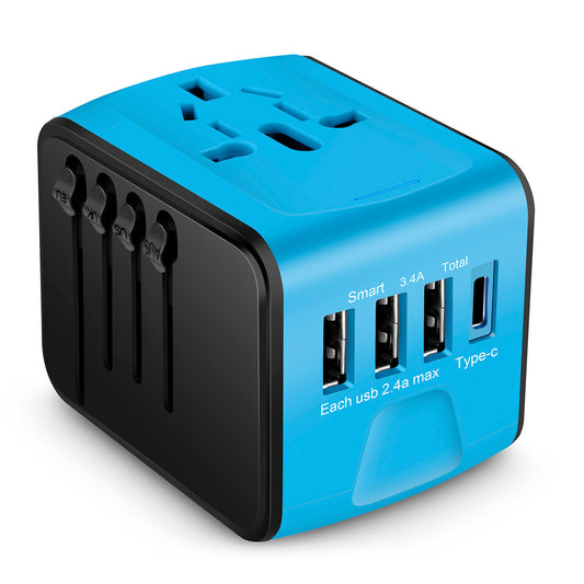 Universal Travel Adapter AC Plug Wall Charger with 3 USB + 1 Type-C Port