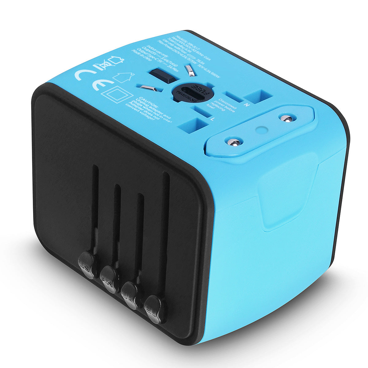 Universal Travel Adapter AC Plug Wall Charger with 3 USB + 1 Type-C Port