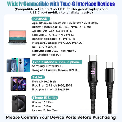 100W USB C to Type C Fast Charger Cable Charging Data Cord with LED Display