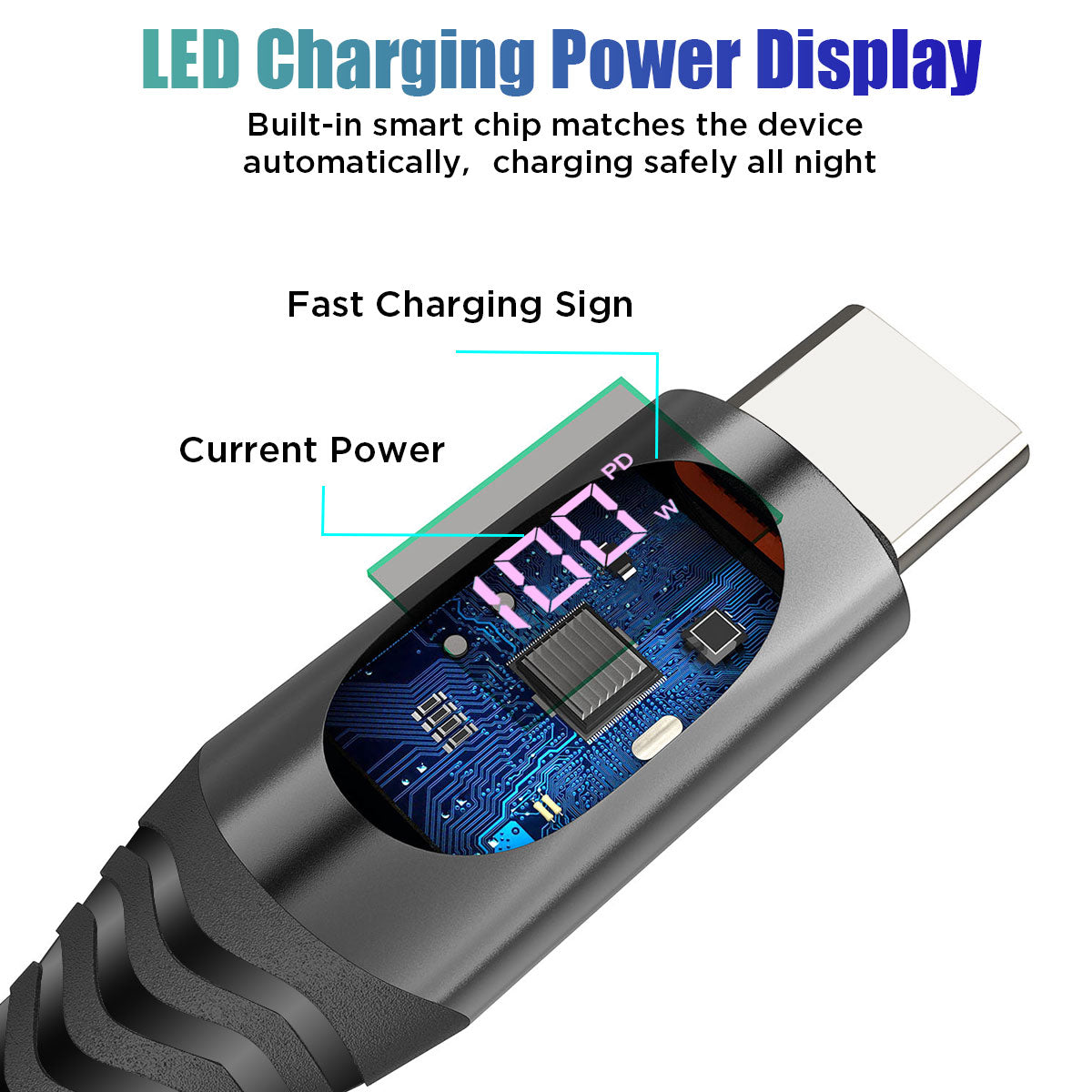 100W USB C to Type C Fast Charger Cable Charging Data Cord with LED Display