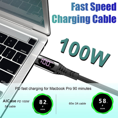 100W USB C to Type C Fast Charger Cable Charging Data Cord with LED Display