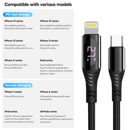 AICase Type C to iPhone Cable Charger 27W PD Fast Charging Cord with LED Display