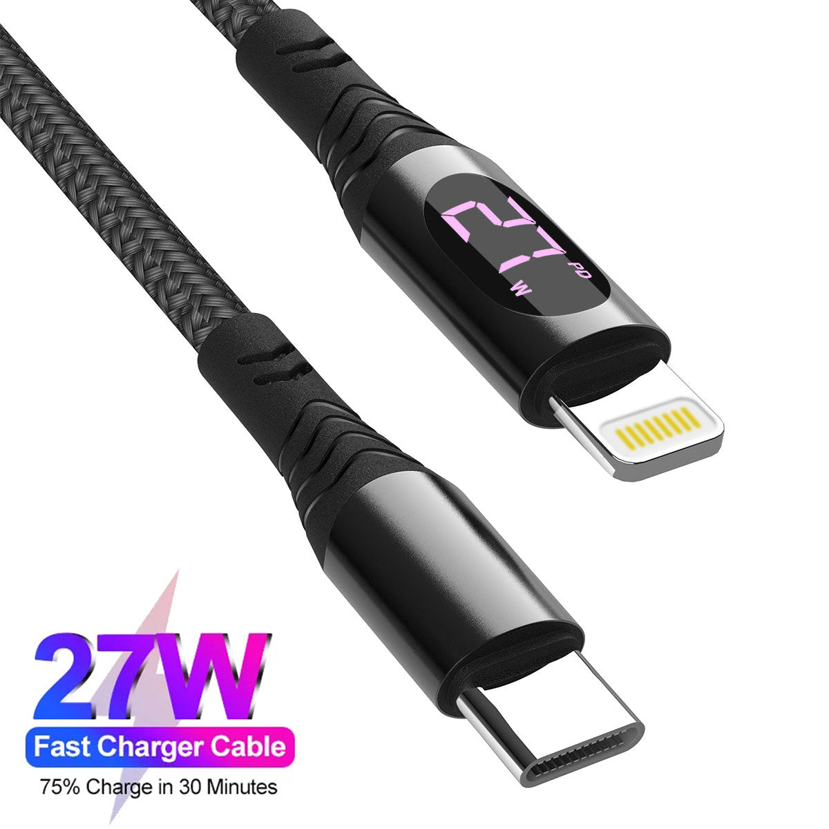 AICase Type C to iPhone Cable Charger 27W PD Fast Charging Cord with LED Display