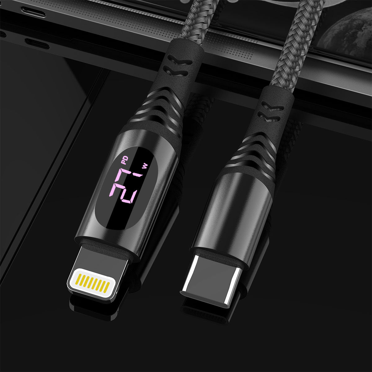 AICase Type C to iPhone Cable Charger 27W PD Fast Charging Cord with LED Display