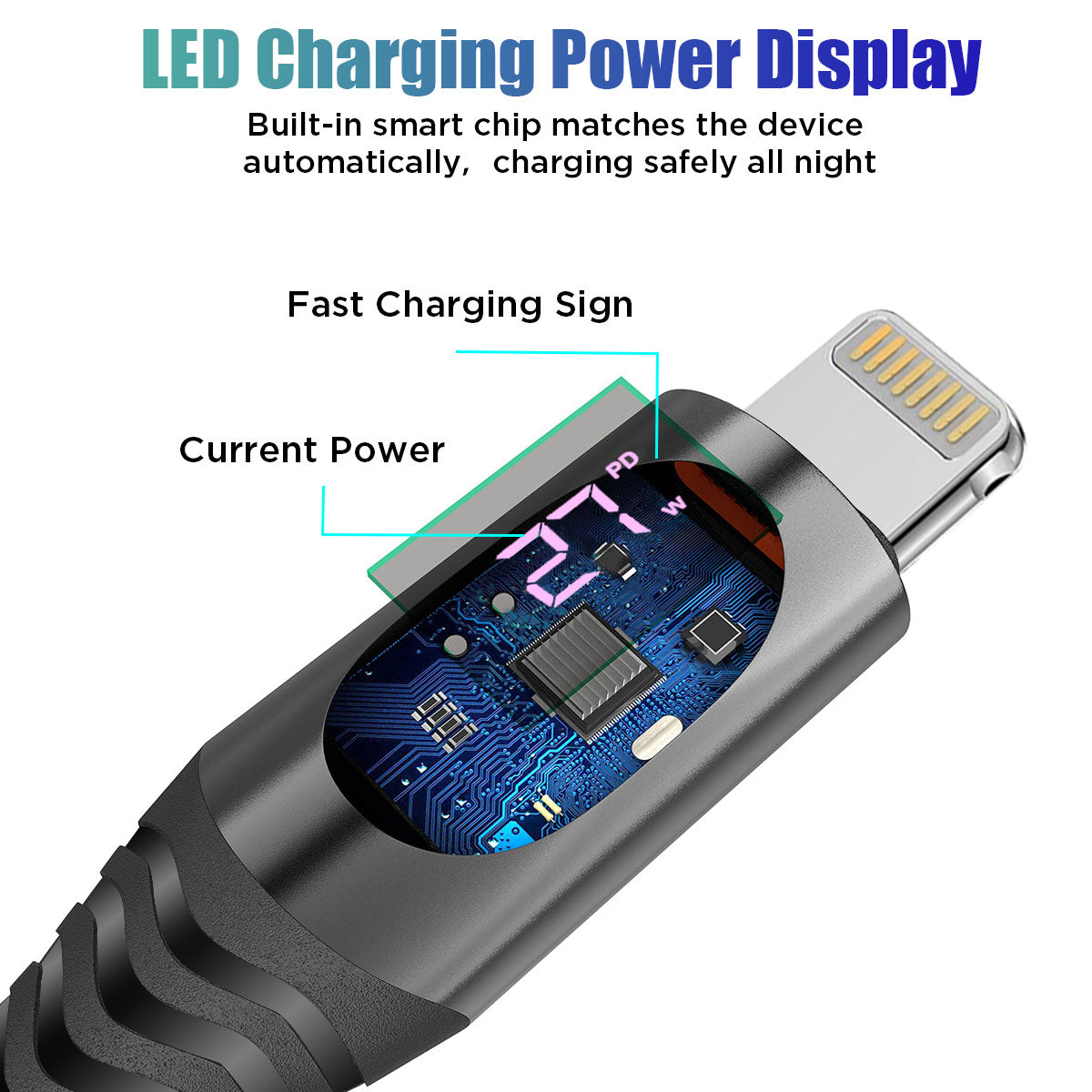 AICase Type C to iPhone Cable Charger 27W PD Fast Charging Cord with LED Display